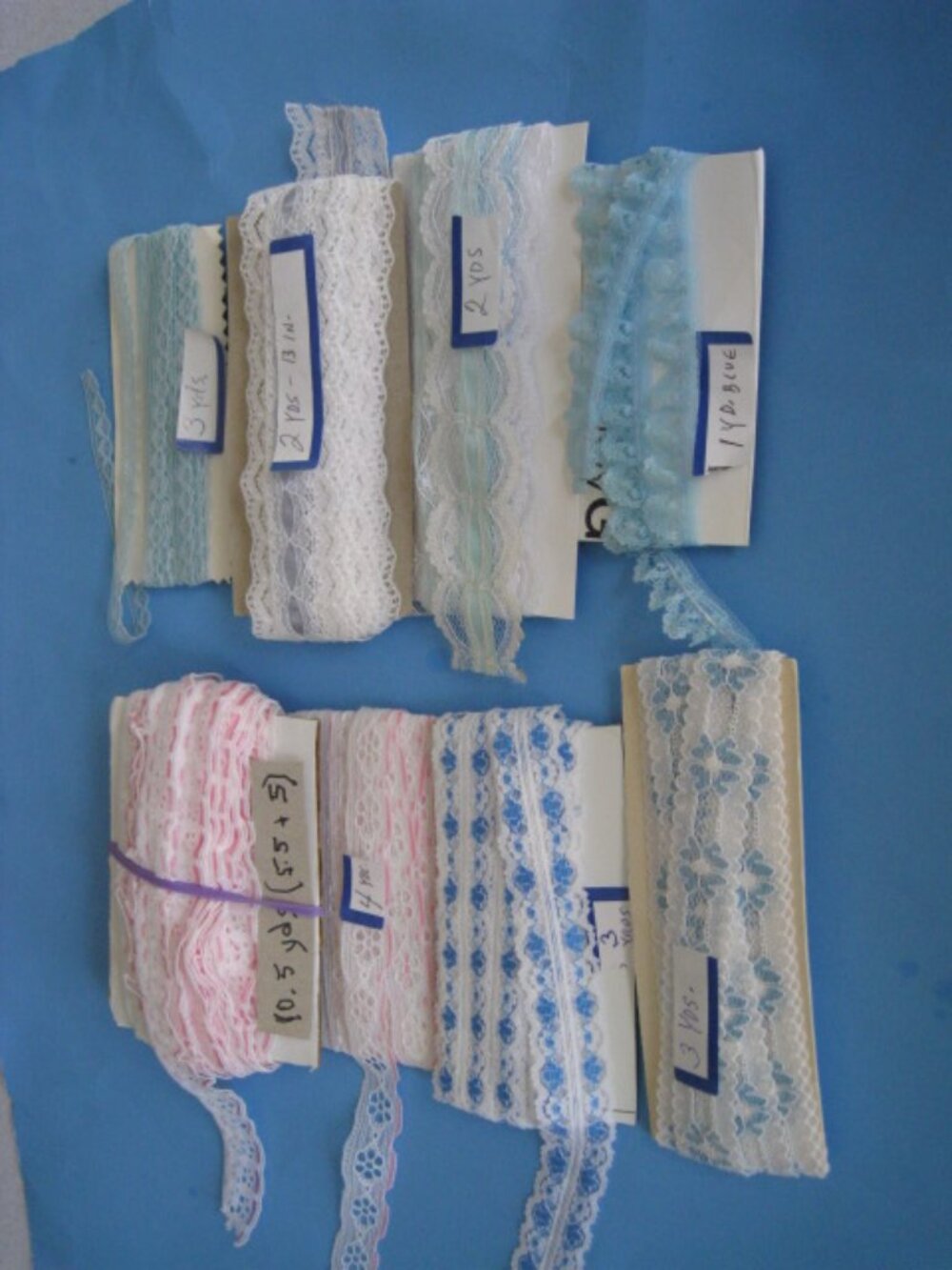 28.5 Yds Pink Blue & White Sewing Lace Vintage Border Trim